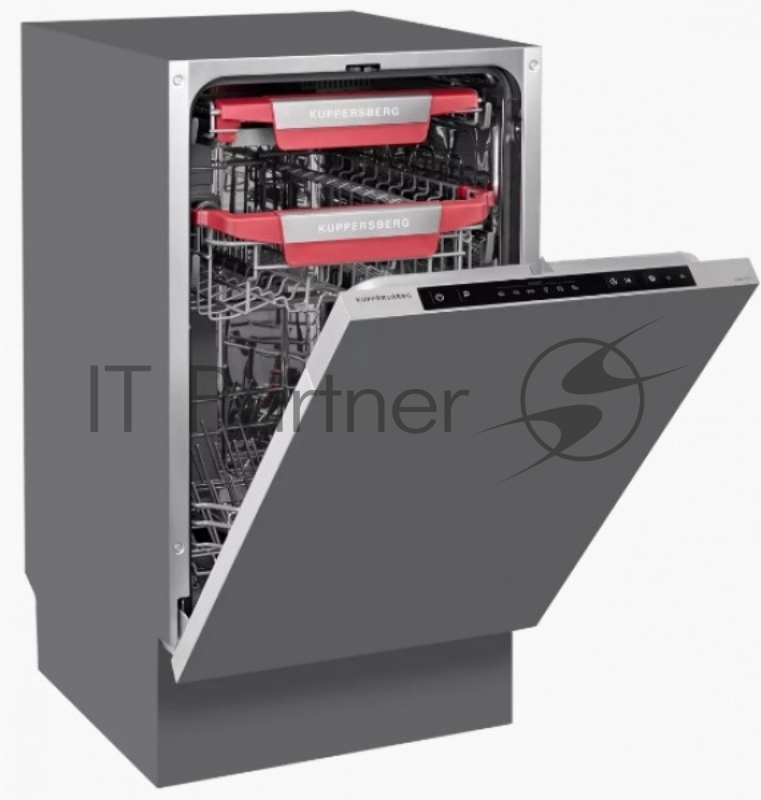 Встраиваемая посудомоечная машина Kuppersberg GSM 4574 Узкая, 45 см, полностью встраиваемая, 10 комплектов, управление электронное/кнопочное, отсрочка старта 1-24 ч, 7 программ, 3-я корзина для столовых приборов, 47 дБ, расход 9 л, 1/2 загрузка, энер