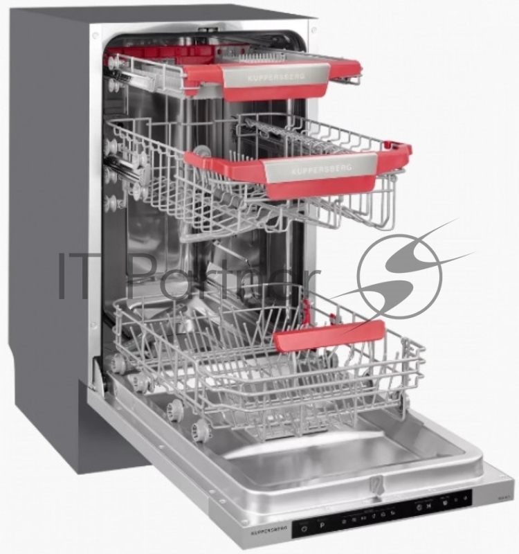 Встраиваемая посудомоечная машина Kuppersberg GSM 4574 Узкая, 45 см, полностью встраиваемая, 10 комплектов, управление электронное/кнопочное, отсрочка старта 1-24 ч, 7 программ, 3-я корзина для столовых приборов, 47 дБ, расход 9 л, 1/2 загрузка, энер