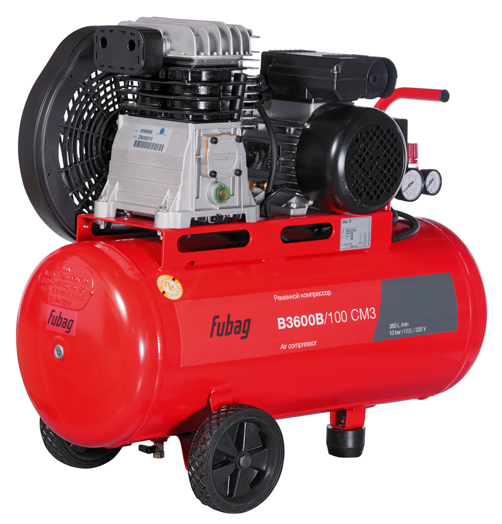 Компрессоры FUBAG B 3600B /100 СМ3 Компрессор 28FV504KOA644 {Реси- вер, л 100 Произ- водит., л/мин 360 Давле- ние, бар 10 Мощность, кВт 2.2 Напря- жение, В 220 Вес, кг 64}