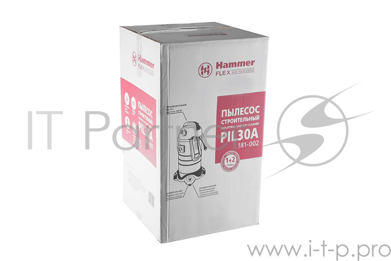 Пылесосы строительные Hammer Flex PIL30A Пылесос 181-002 196423 {для сух/вл уборки 1400Вт 30л + розетка для электроинструмента}