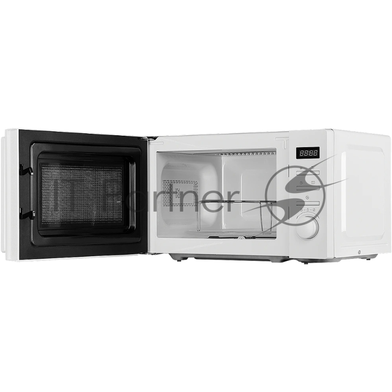 Микроволновая печь MONSHER MTW 203 Blanc, отдельностоящая, 5 уровней мощности, объем 20 л, гриль, поворотный переключатель/кнопочное управление, таймер, 8 автоматических программ, часы, блокировка от детей, поворотный стол, цвет белый