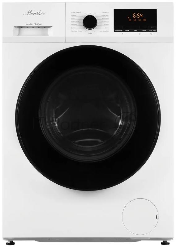 Стиральная машина с функцией сушки MONSHER MWDM 665 Blanc High-Tech, загрузка 10.5 кг, 13 программ, кнопочное управление, инверторный двигатель, 1400 об/мин, цвет белый