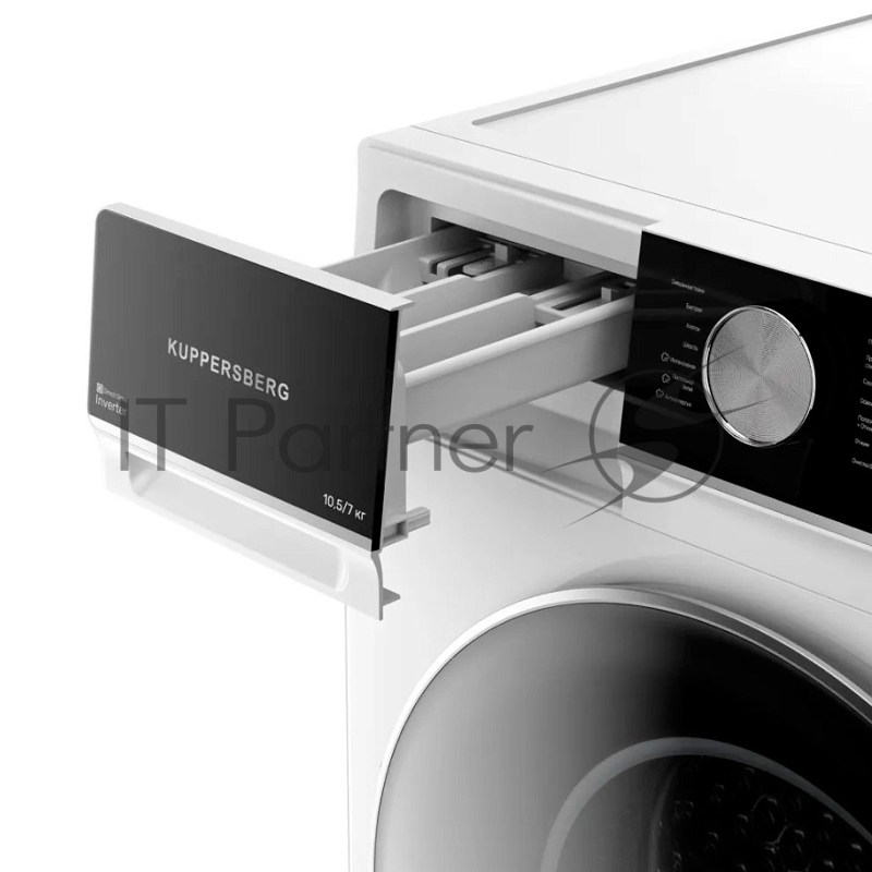 Стирально-сушильная машина KUPPERSBERG WDM 601 W, отдельностоящая, High-Tech, загрузка 10.5 кг, 12 программ, 1200 об/мин, комбинированное управление, TFT дисплей, инверторный двигатель, самодиагностика, дозагрузка белья, предварительная стирка, отлож