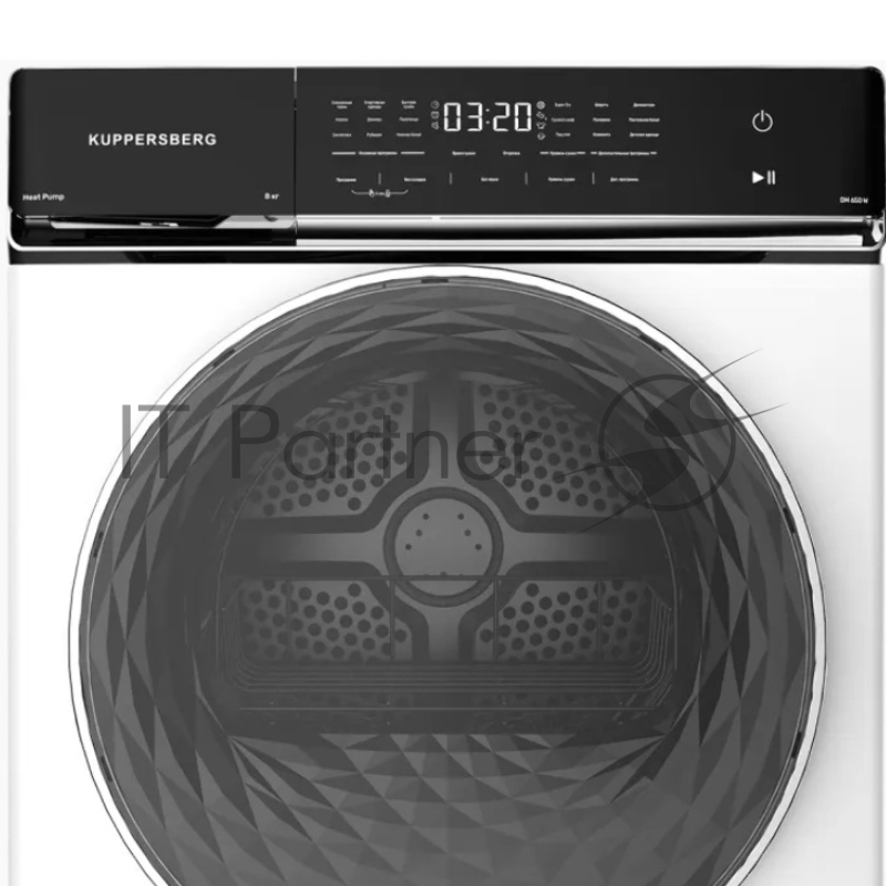 Сушильная машина Kuppersberg DM 650 W отдельностоящая, загрузка 8 кг, 15 программ, отсрочка старта, отключение звука, блокировка от детей, сенсорное управление, сенсорный дисплей, защита от сминания, энергоэффективность А++, уровень шума 70 дБ, цвет