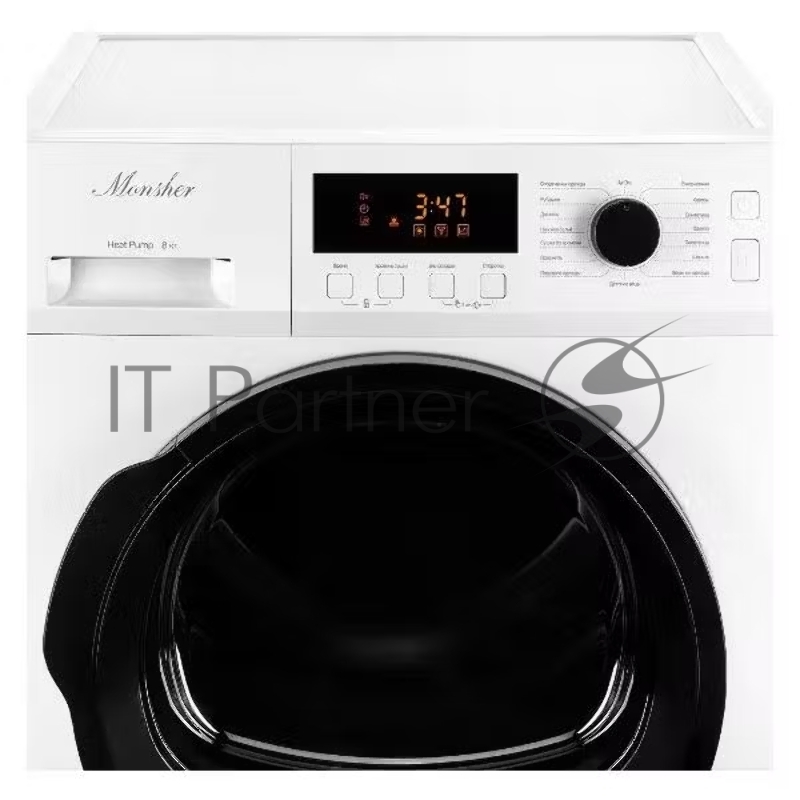 Сушильная машина MONSHER MDM 631 Blanc, High-Tech, загрузка 8 кг, 16 программ, тепловой насос, подсветка барабана, отсрочка старта, электронное управление, блокировка от детей, энергоэффективность А++, цвет белый