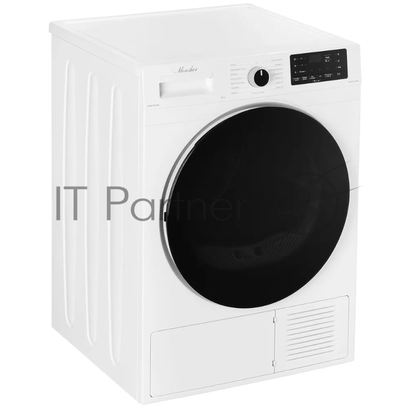 Сушильная машина MONSHER MDM 595 Blanc, High-Tech, загрузка 10 кг, 15 программ, тепловой насос, подсветка барабана, отсрочка старта, электронное управление, блокировка от детей, энергоэффективность А+, цвет белый