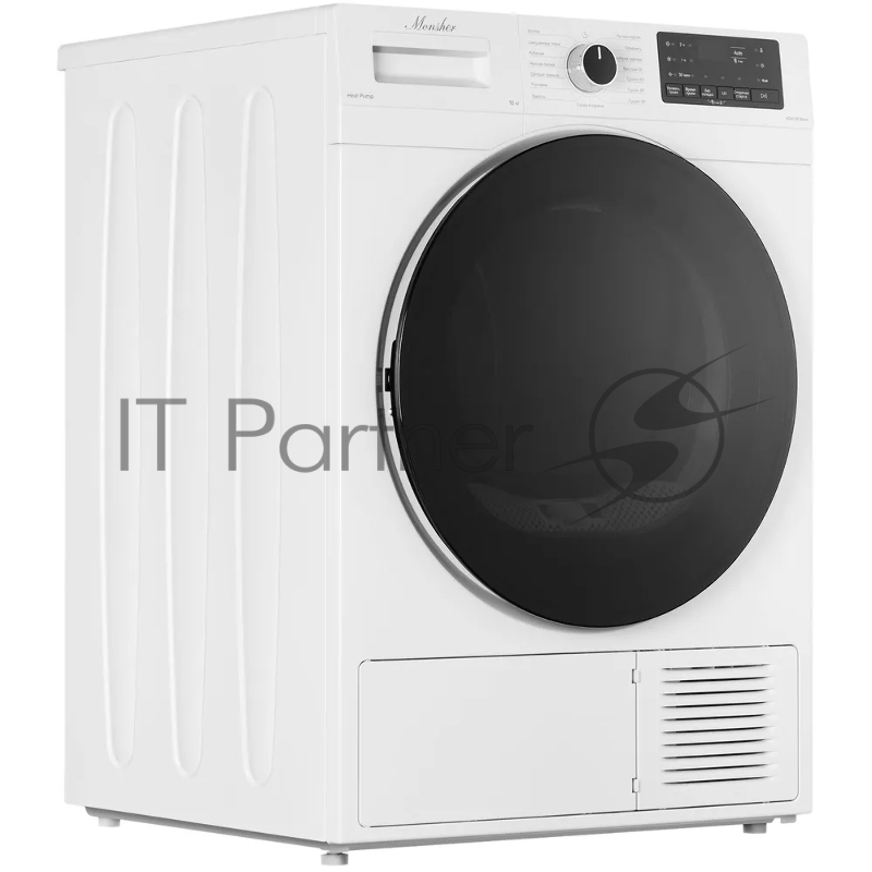 Сушильная машина MONSHER MDM 595 Blanc, High-Tech, загрузка 10 кг, 15 программ, тепловой насос, подсветка барабана, отсрочка старта, электронное управление, блокировка от детей, энергоэффективность А+, цвет белый