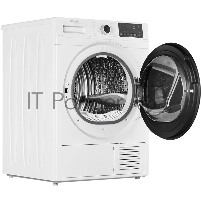 Сушильная машина MONSHER MDM 595 Blanc, High-Tech, загрузка 10 кг, 15 программ, тепловой насос, подсветка барабана, отсрочка старта, электронное управление, блокировка от детей, энергоэффективность А+, цвет белый