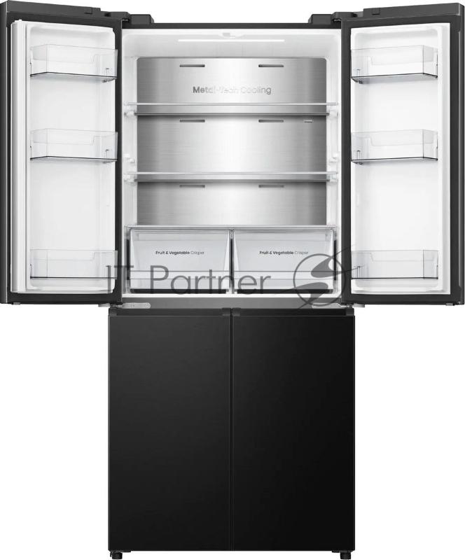 Холодильник Hisense RQ5P470SAF1 трехкамерный, черный, 331/199, морозилка снизу, Total No Frost, Side-by-Side