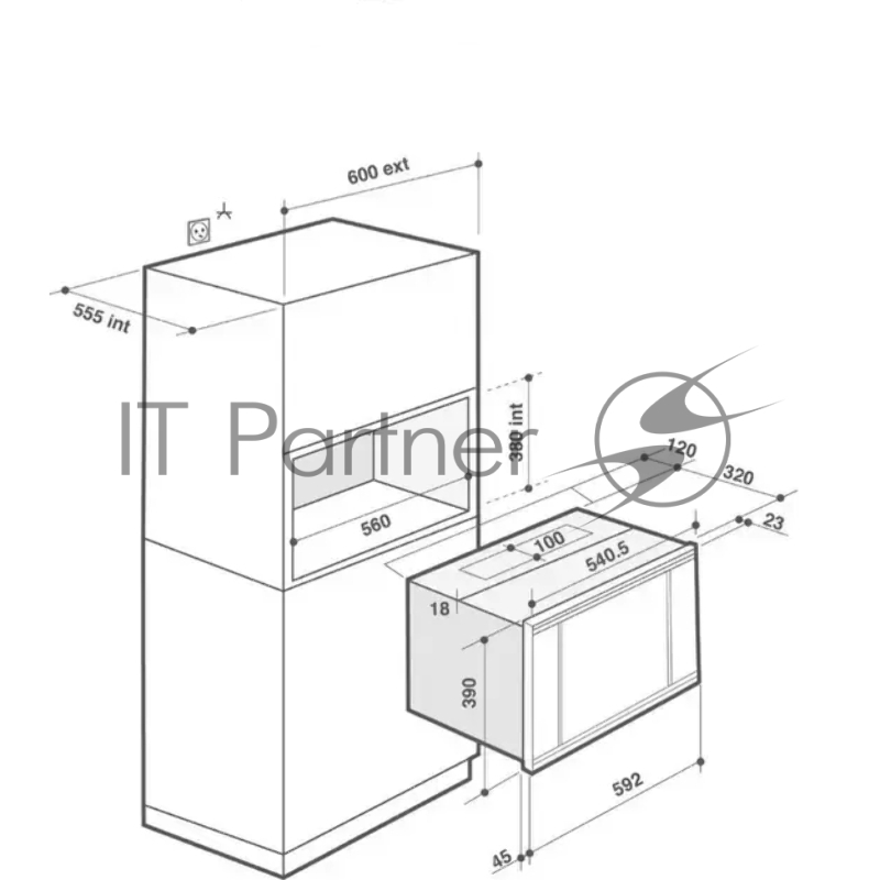 Встраиваемая микроволновая печь Brandt, 3 функции приготовления, 8 автоматических программ, гриль, размораживание, сенсорное управление, таймер, объем 25 л, защита от детей, цвет черный