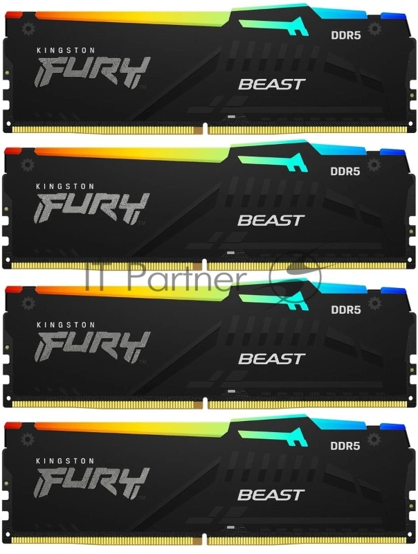 Память DDR5 4x32GB 5600MHz Kingston KF556C40BBAK4-128 Fury Beast Black RGB RTL Gaming PC5-44800 CL40 DIMM 288-pin 1.25В dual rank с радиатором Ret