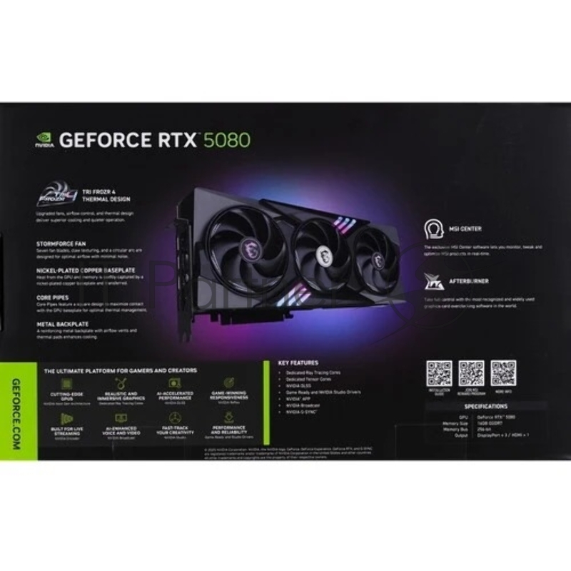 Видеокарта MSI PCI-E RTX 5080 16G GAMING TRIO NVIDIA GeForce RTX 5080 16Gb 256bit GDDR7 2700/30000 HDMIx1 DPx3 HDCP Ret