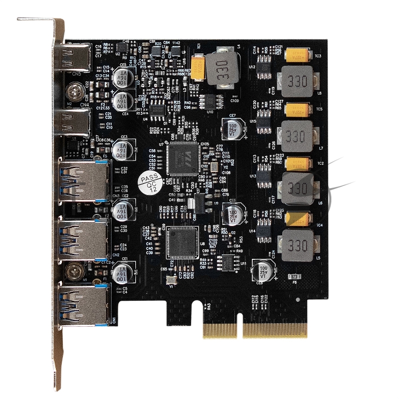 Контроллер ExeGate EXE-313-3A2C (PCI-E x4 v3.0, USB3.2 Gen2 3xType-A + 2xType-C ext., SuperSpeed+ скорость до 10 Гбит/с, разъем доп.питания, ASMedia Chipset ASM3142)