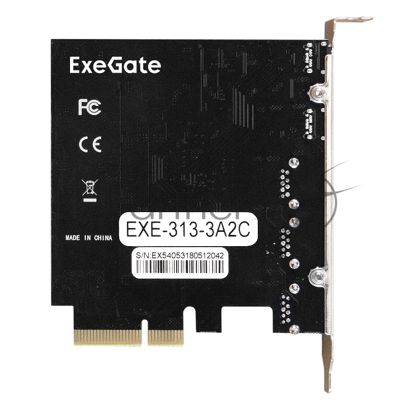 Контроллер ExeGate EXE-313-3A2C (PCI-E x4 v3.0, USB3.2 Gen2 3xType-A + 2xType-C ext., SuperSpeed+ скорость до 10 Гбит/с, разъем доп.питания, ASMedia Chipset ASM3142)