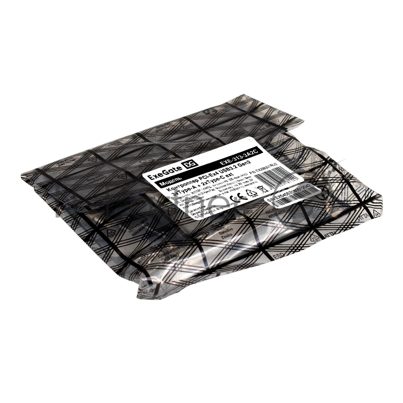 Контроллер ExeGate EXE-313-3A2C (PCI-E x4 v3.0, USB3.2 Gen2 3xType-A + 2xType-C ext., SuperSpeed+ скорость до 10 Гбит/с, разъем доп.питания, ASMedia Chipset ASM3142)