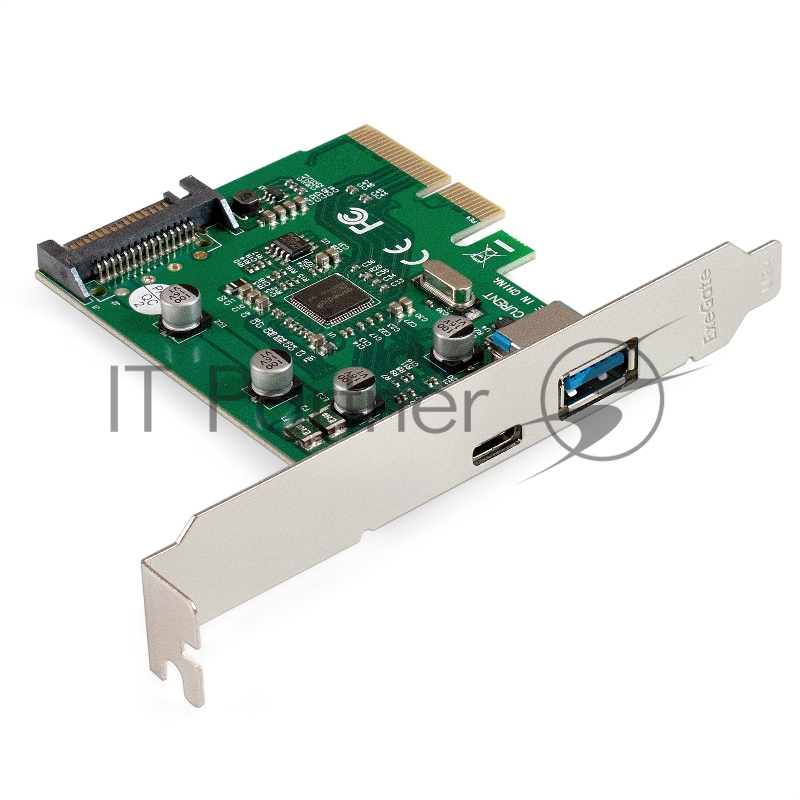 Контроллер ExeGate EXE-320-1A1C (PCI-E x4 v3.0, USB3.2 Gen2 1xType-A + 1xType-C ext., SuperSpeed+ скорость до 10 Гбит/с, разъем доп.питания, ASMedia Chipset ASM1142)