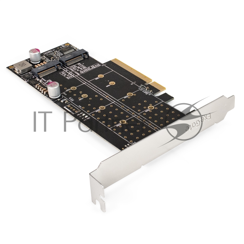 Переходник ExeGate EXE-597E2 (2 x M.2 M key -> PCI-E x8 v3.0, для установки двух SSD M.2 2230/2242/2260/2280/22110 M key NGFF в слот PCI-E, материнская плата должна быть c функции Bifurcation PCI-E)