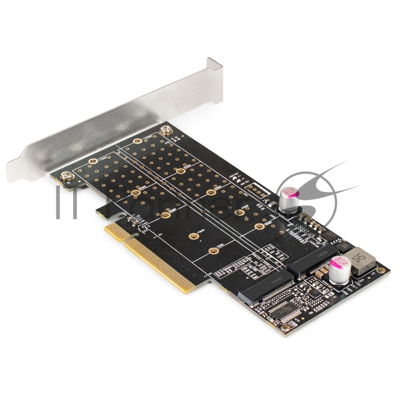 Переходник ExeGate EXE-597E2 (2 x M.2 M key -> PCI-E x8 v3.0, для установки двух SSD M.2 2230/2242/2260/2280/22110 M key NGFF в слот PCI-E, материнская плата должна быть c функции Bifurcation PCI-E)