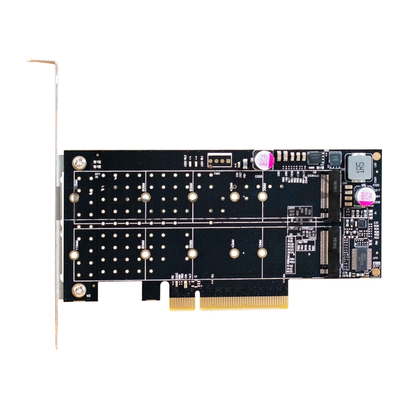 Переходник ExeGate EXE-597E2 (2 x M.2 M key -> PCI-E x8 v3.0, для установки двух SSD M.2 2230/2242/2260/2280/22110 M key NGFF в слот PCI-E, материнская плата должна быть c функции Bifurcation PCI-E)