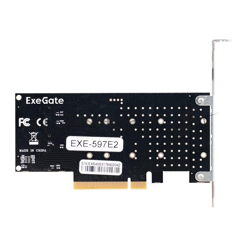 Переходник ExeGate EXE-597E2 (2 x M.2 M key -> PCI-E x8 v3.0, для установки двух SSD M.2 2230/2242/2260/2280/22110 M key NGFF в слот PCI-E, материнская плата должна быть c функции Bifurcation PCI-E)