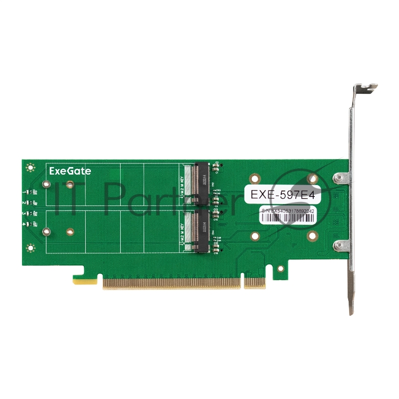 Переходник ExeGate EXE-597E4 (4 x M.2 M key -> PCI-E x16 v3.0, для установки четырех SSD M.2 2230/2242/2260/2280/22110 M key NGFF в слот PCI-E, материнская плата должна быть c функции Bifurcation PCI-E)