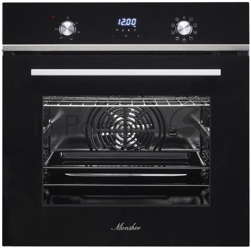 Встраиваемый духовой шкаф MONSHER MOE 6193 Acier, электрический, High-Tech, 60 см, объем 72 л, 9 режимов, дисплей, таймер, телескопические направляющие на 1 уровень, цвет нержавеющая сталь/черный