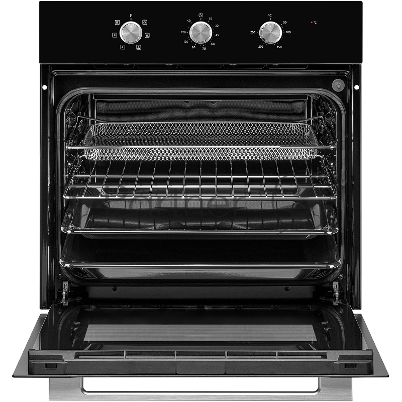 Духовой шкаф MONSHER MOE 6062 Noir, 5 режимов работы, объем духовки 58 л., утапливаемые переключатели, механический таймер, 2 стекла в дверце, энергоэффективность А, цвет: черный,фурнитура серебряная