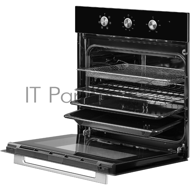 Духовой шкаф MONSHER MOE 6062 Noir, 5 режимов работы, объем духовки 58 л., утапливаемые переключатели, механический таймер, 2 стекла в дверце, энергоэффективность А, цвет: черный,фурнитура серебряная