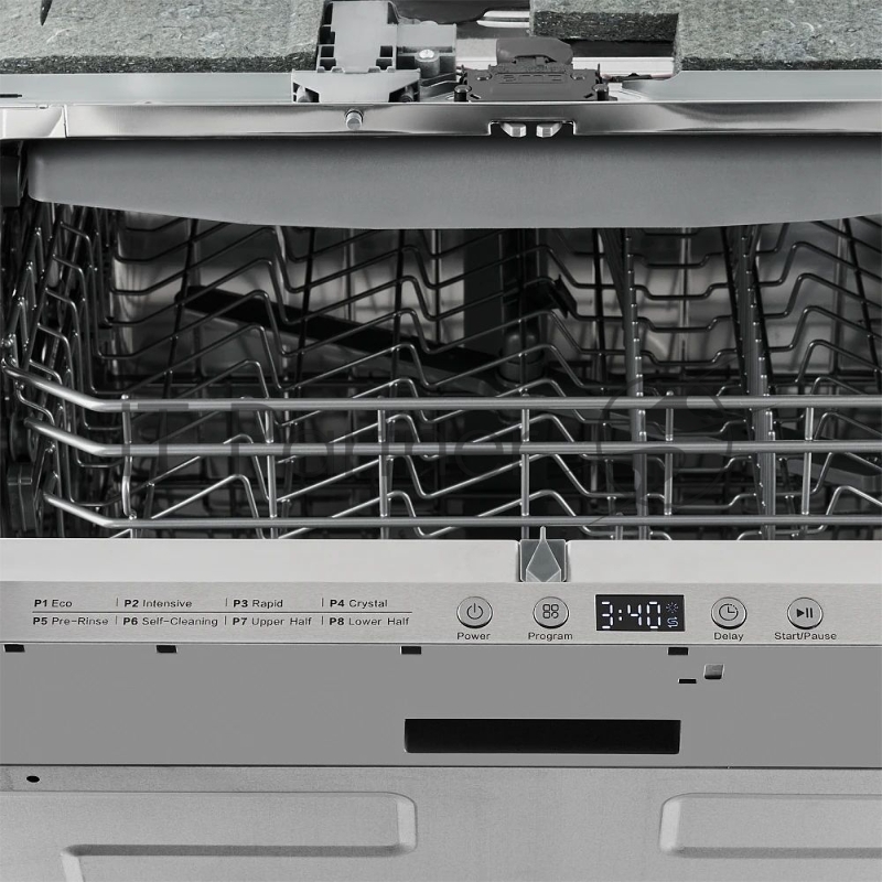 Встраиваемая посудомоечная машина MONSHER MD 6002, High-Tech, 60 см, 14 комплектов, 8 программ, 3 корзины, белый LED дисплей, 1 разбрызгиватель, кнопочное управление, автоматическое открытие дверцы, полная защита от протечек, самодиагностика неисправ