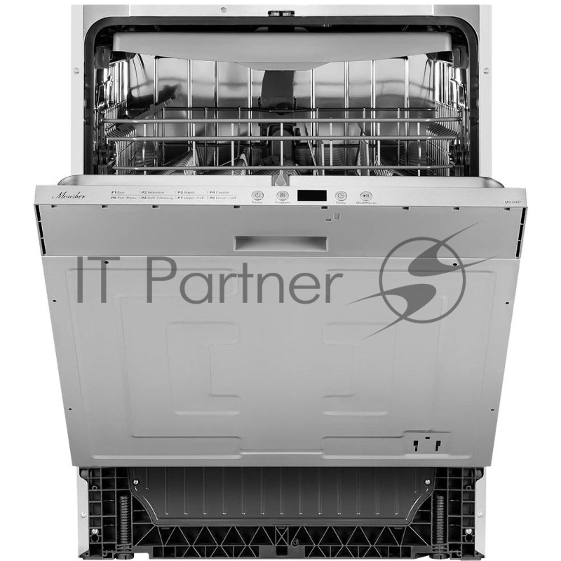 Встраиваемая посудомоечная машина MONSHER MD 6002, High-Tech, 60 см, 14 комплектов, 8 программ, 3 корзины, белый LED дисплей, 1 разбрызгиватель, кнопочное управление, автоматическое открытие дверцы, полная защита от протечек, самодиагностика неисправ