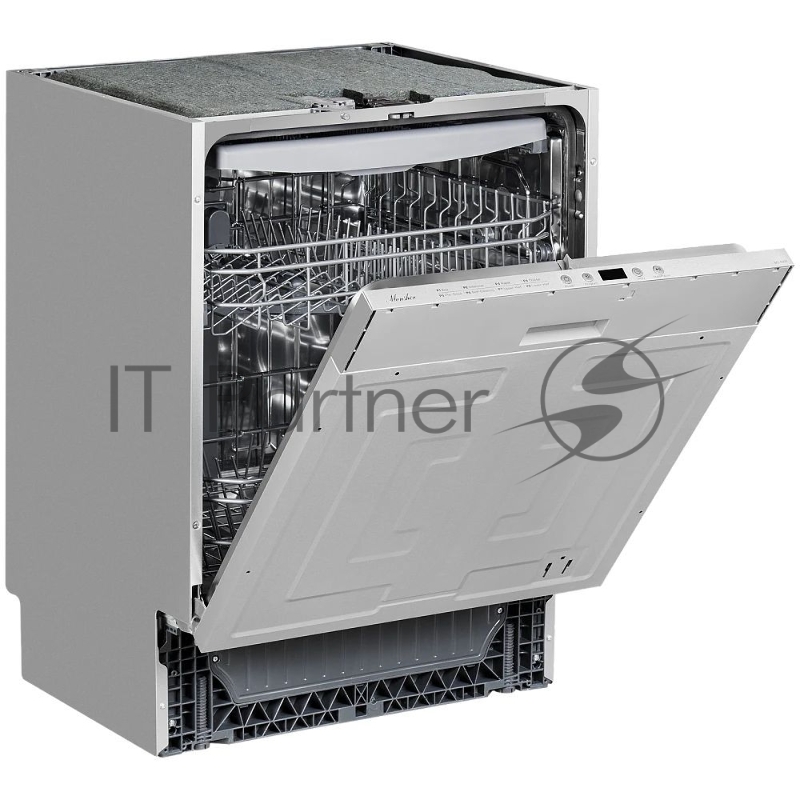 Встраиваемая посудомоечная машина MONSHER MD 6002, High-Tech, 60 см, 14 комплектов, 8 программ, 3 корзины, белый LED дисплей, 1 разбрызгиватель, кнопочное управление, автоматическое открытие дверцы, полная защита от протечек, самодиагностика неисправ