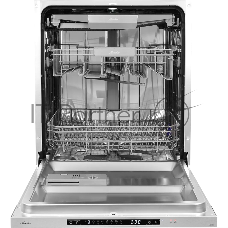 Встраиваемая посудомоечная машина Monsher MD 6003,Количество корзин: 3,10 комплектов посуды,Луч на полу,Габариты (ВхШхГ), мм: 815х598х550,Электронное управление,Цифровой дисплей,Отсрочка старта до 24 часов,Луч на полу,Внутреннее освещение,7 программ: