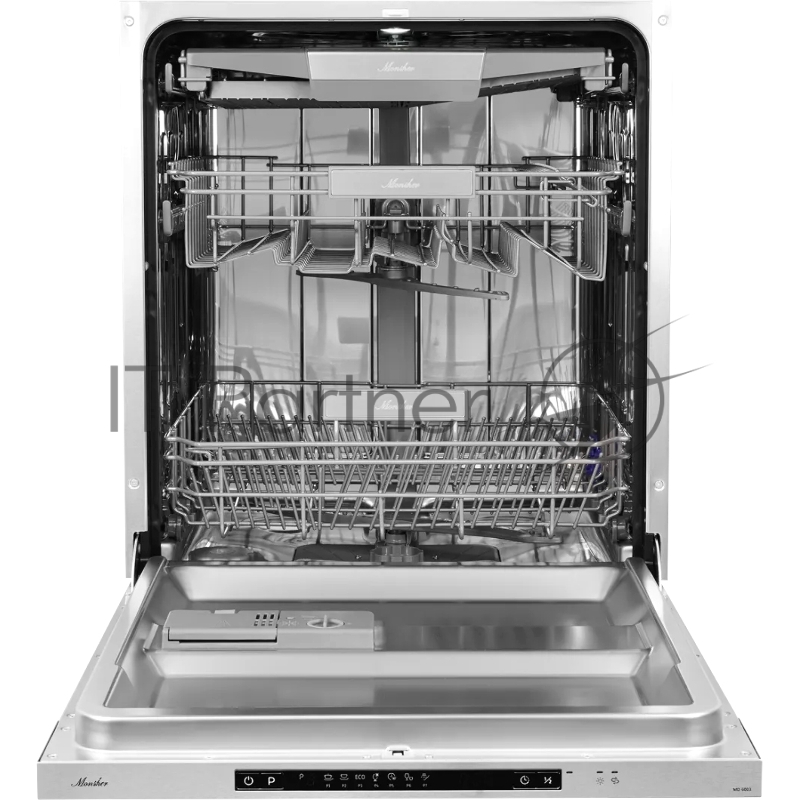Встраиваемая посудомоечная машина Monsher MD 6003,Количество корзин: 3,10 комплектов посуды,Луч на полу,Габариты (ВхШхГ), мм: 815х598х550,Электронное управление,Цифровой дисплей,Отсрочка старта до 24 часов,Луч на полу,Внутреннее освещение,7 программ: