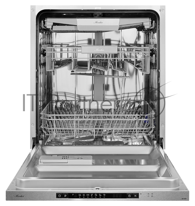 Встраиваемая посудомоечная машина MONSHER MD 6004, ширина 60 см, Количество корзин: 3, 14 комплектов посуды, Электронное управление, Цифровой дисплей, Отсрочка старта 1-24 часов, Луч на полу, Внутреннее освещение, программ: Интенсивная, Нормальная, Е