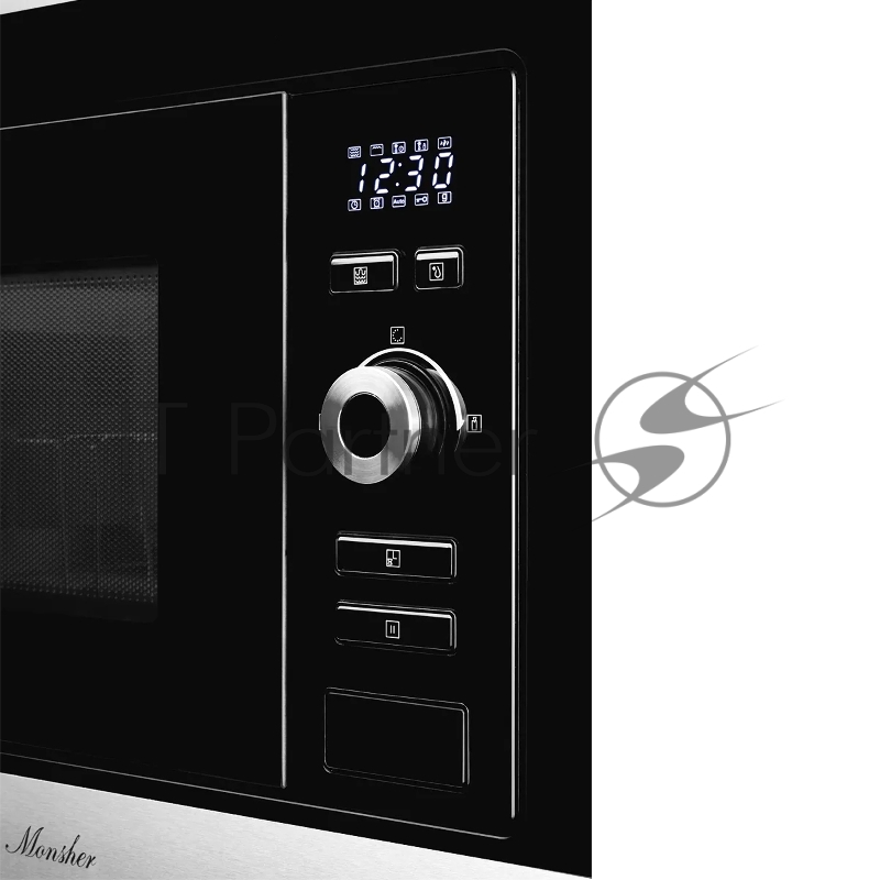 Встраиваемая микроволновая печь Monsher MMH 201 BX 60 см, 20 л, 8 автоматических кулинарных программ, 5 режимов мощности, функция размораживания по весу полуфабрикатов или по времени, черный и нерж.