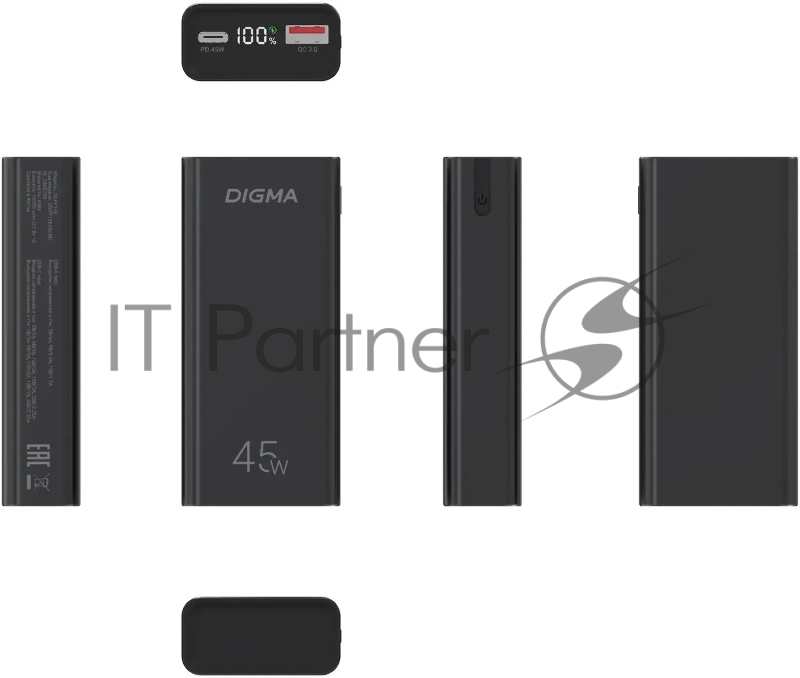 Мобильный аккумулятор Digma DGPF10E 10000mAh QC3.0/PD3.0 45W 4.5A USB-A/USB-C черный (DGPF10E45ABK)