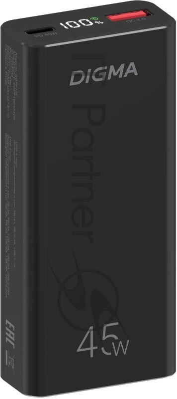 Мобильный аккумулятор Digma DGPF10E 10000mAh QC3.0/PD3.0 45W 4.5A USB-A/USB-C черный (DGPF10E45ABK)