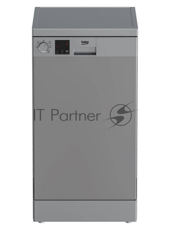Посудомоечная машина Beko DVS050R02S универсальный мотор, поворотный переключатель, 5 программ, 10 комплектов, конденсационная сушка, полная защита от протечек WaterSafe, регулировка верхней корзины по высоте, Уровень шума 49дб, серебристый