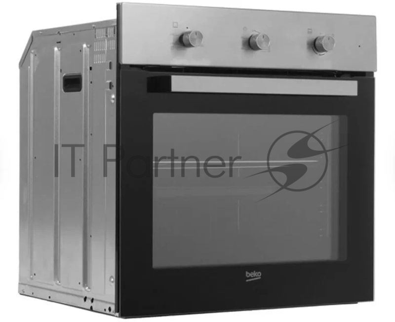 Газовый духовой шкаф Beko BBIGT21100X с откидным электрическим грилем автоматический электроподжиг поворотные переключатели металлические направляющие объем - 72л 3 стекла дверцы 1 решетка 1 противень вертел. Цвет: Нержавеющая сталь Материал панели у