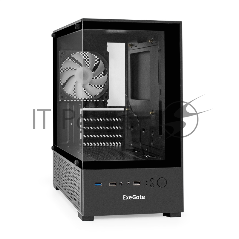 Корпус Minitower ExeGate i3 SEA-NPX650 (mATX, БП 650NPX, 2*USB+1*USB3.0, HD аудио, черный, 1 вент. 12см с RGB подсветкой, передняя и боковая панели - закаленное стекло)