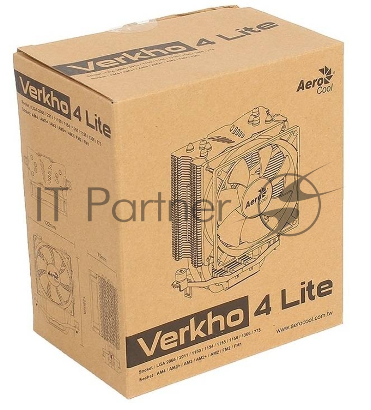Кулер для процессора AeroCool / Formula Verkho 4 Lite серебристый, 90 мм, алюминий/медь, 2000 об/мин, 27 дБ, 4 pin, 125 Вт, 135 мм