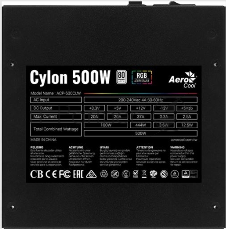Блок питания Aerocool / Formula CYLON 500, 500Вт, 80 PLUS, 120мм,черный