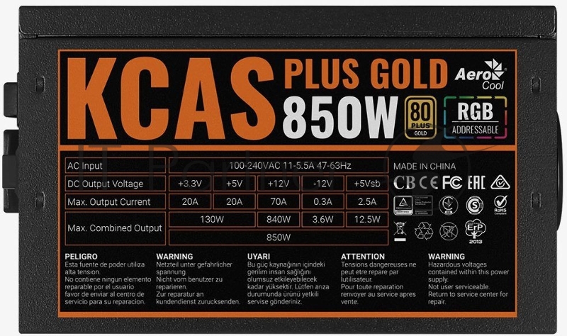 Блок питания Aerocool / Formula KCAS PLUS GOLD 850W <850W, ATX v2.4, APFC, Fan ARGB 12cm, 80+ Gold, Retail>