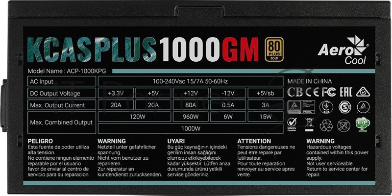 Блок питания Formula ATX 1000W AC KCAS PLUS 1000GM V2 80 PLUS gold (20+4pin) APFC 140mm fan 10xSATA Cab Manag RTL