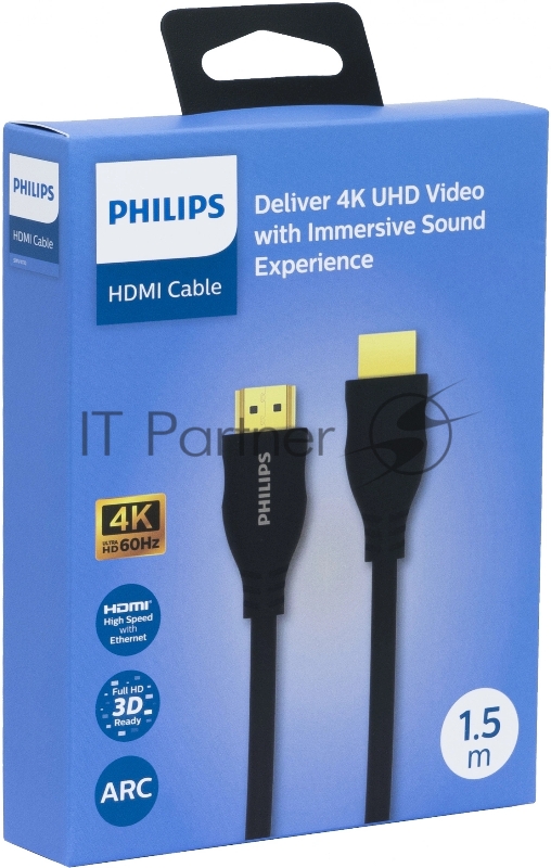 Кабель аудио-видео Philips 4K 60 Гц Ultra HD HDMI (m)/HDMI (m) 1.5м. позолоч.конт. черный (SWV4110/56)
