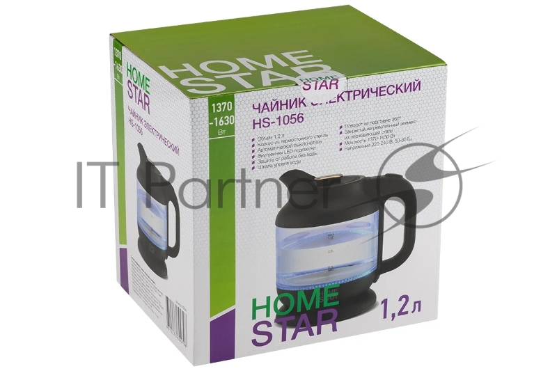 Чайник электрический HOMESTAR HS-1056 1,2л, стекло, пластик, черный