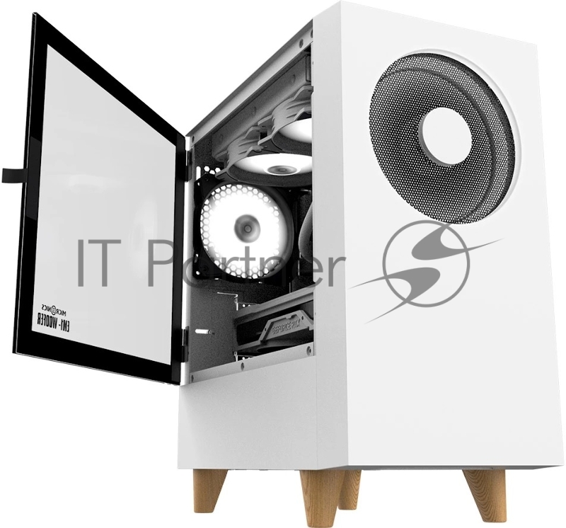 Корпус WIZMAX EM1 Woofer, mATX, mITX белый, Mini-Tower, без БП, TG, 1x160mm + 1x120mm LED, 1xUSB-A 3.0 + 2xUSB-A 2.0