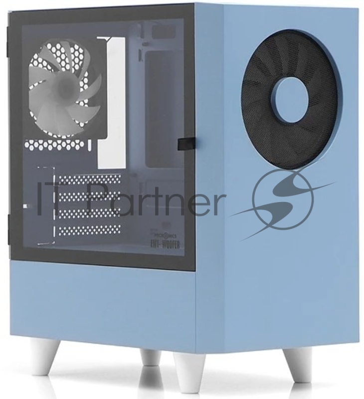 Корпус WIZMAX EM1 Woofer, mATX, mITX синий, Mini-Tower, без БП, TG, 1x160mm + 1x120mm LED, 1xUSB-A 3.0 + 2xUSB-A 2.0