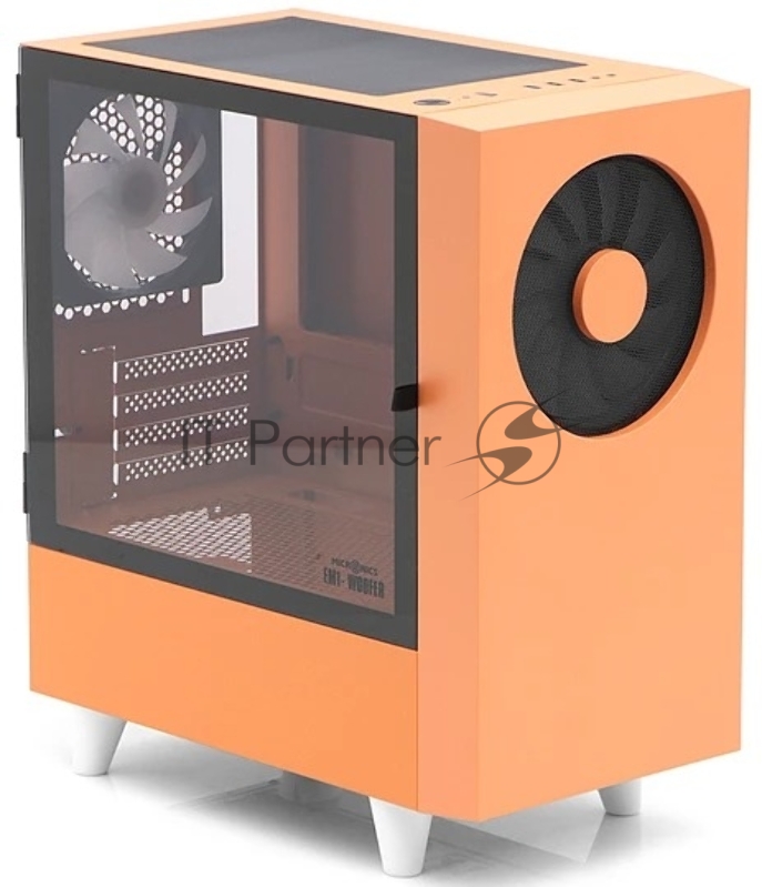Корпус WIZMAX EM1 Woofer, mATX, mITX оранжевый, Mini-Tower, без БП, TG, 1x160mm + 1x120mm LED, 1xUSB-A 3.0 + 2xUSB-A 2.0