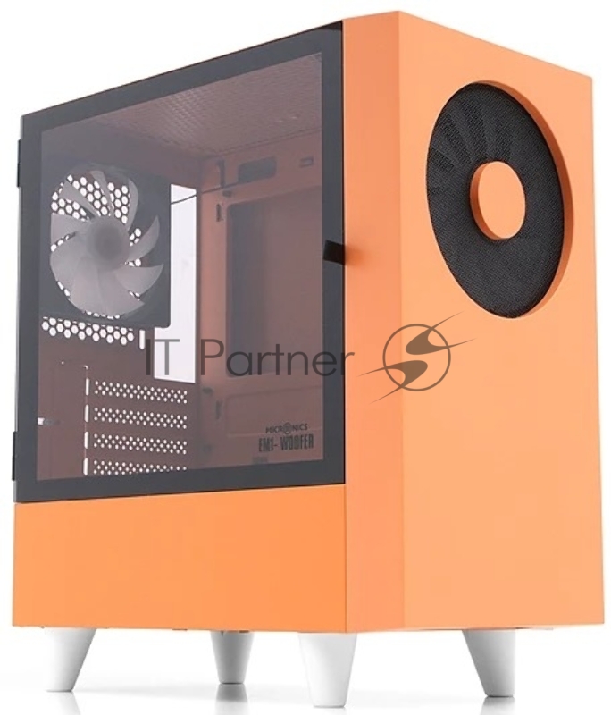 Корпус WIZMAX EM1 Woofer, mATX, mITX оранжевый, Mini-Tower, без БП, TG, 1x160mm + 1x120mm LED, 1xUSB-A 3.0 + 2xUSB-A 2.0